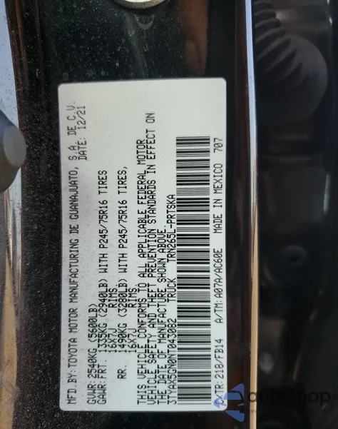 2022 Toyota Tacoma Double Cab из США, поврежденный, VIN 3TYAX5GN0NT043082